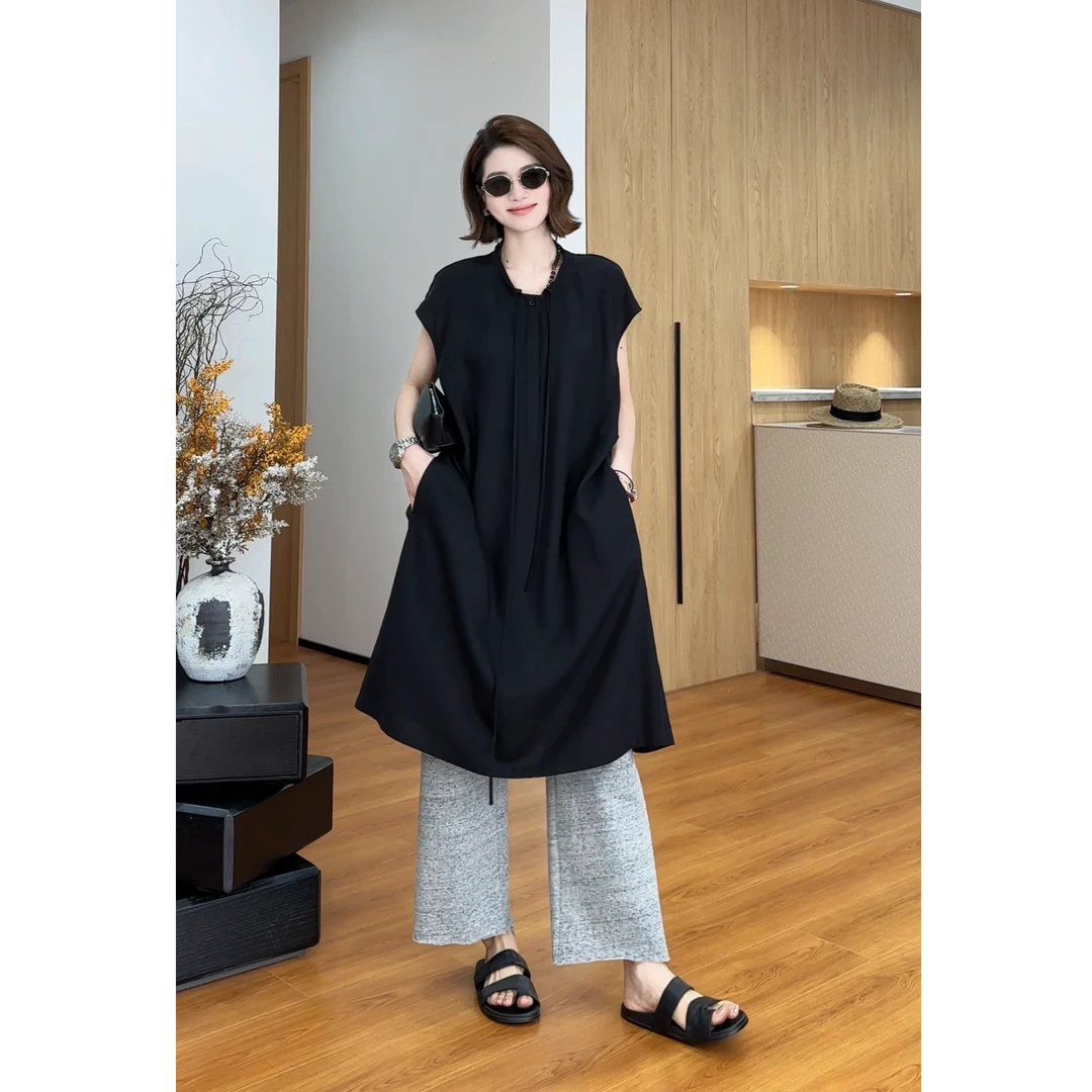 YYOUHAN 2025新款【耀黑女王】领口抽绳显瘦百搭连衣裙 2507C3850