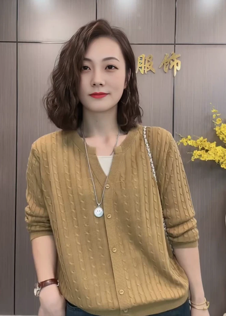 2025秋季长袖针织衫套头女时尚大码纯色上衣女薄款洋气上衣
