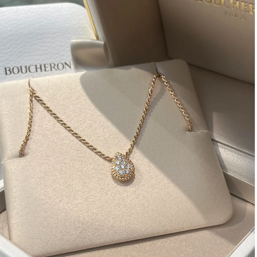 未使用 Boucheron/宝诗龙 积分小花6枫 玫瑰金 波西米亚水滴项链