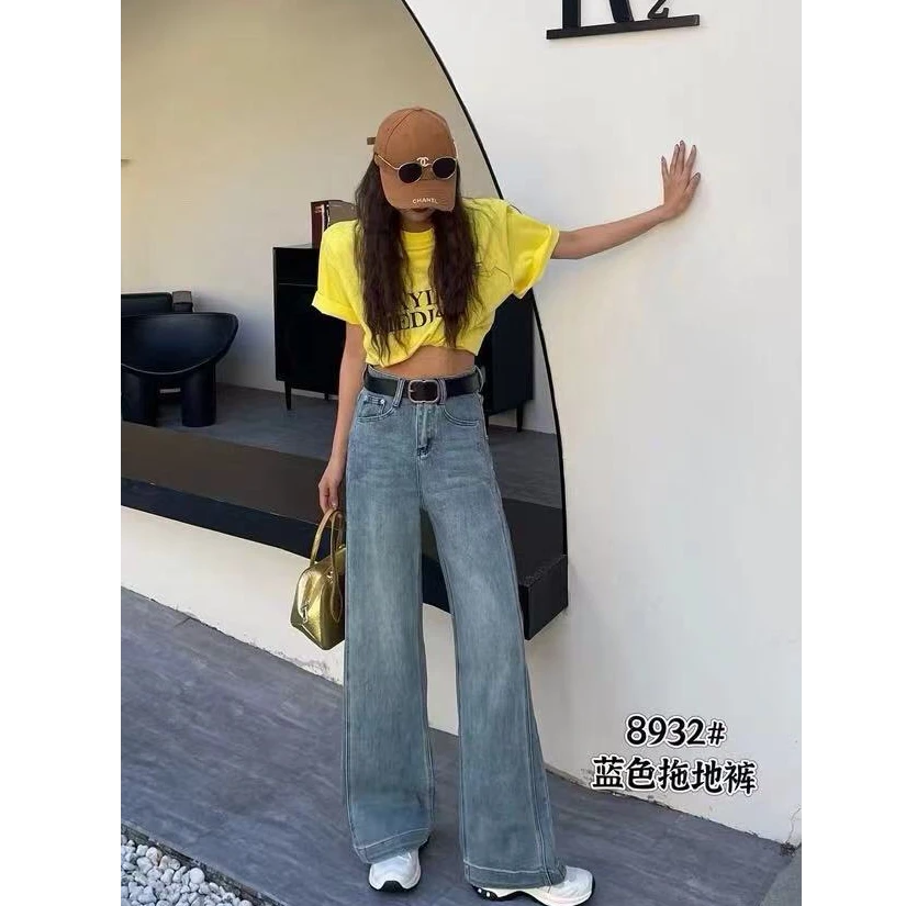 直筒裤8932款高腰显瘦百搭复古蓝设计感宽松时尚双侧缝水洗牛仔