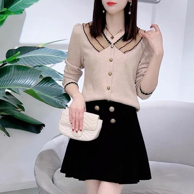 衣源7616#长袖新款时尚漂亮流行娃娃领打底衫外穿上衣（长约53）