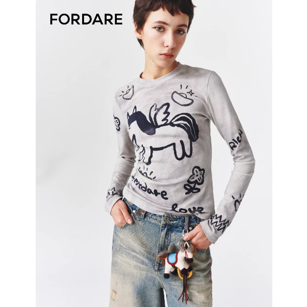 【LOCAT】fordare  马上有钱 印花打底衫  2610Z18307