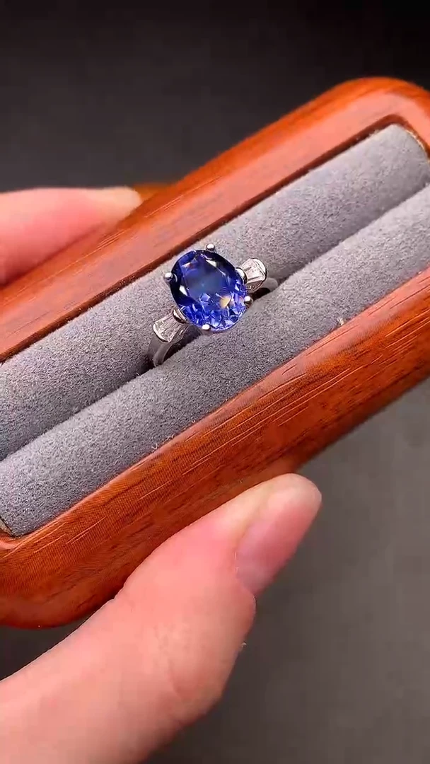 戒指蓝宝石银S925镶嵌矢车菊