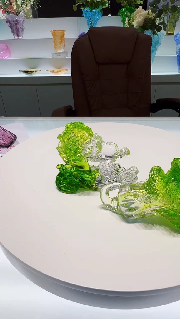 泥塑古法琉璃白菜两个