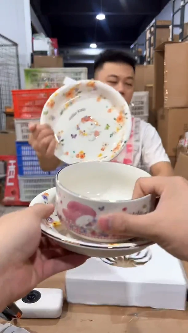 瓷片原盒三利鸥餐具3件套