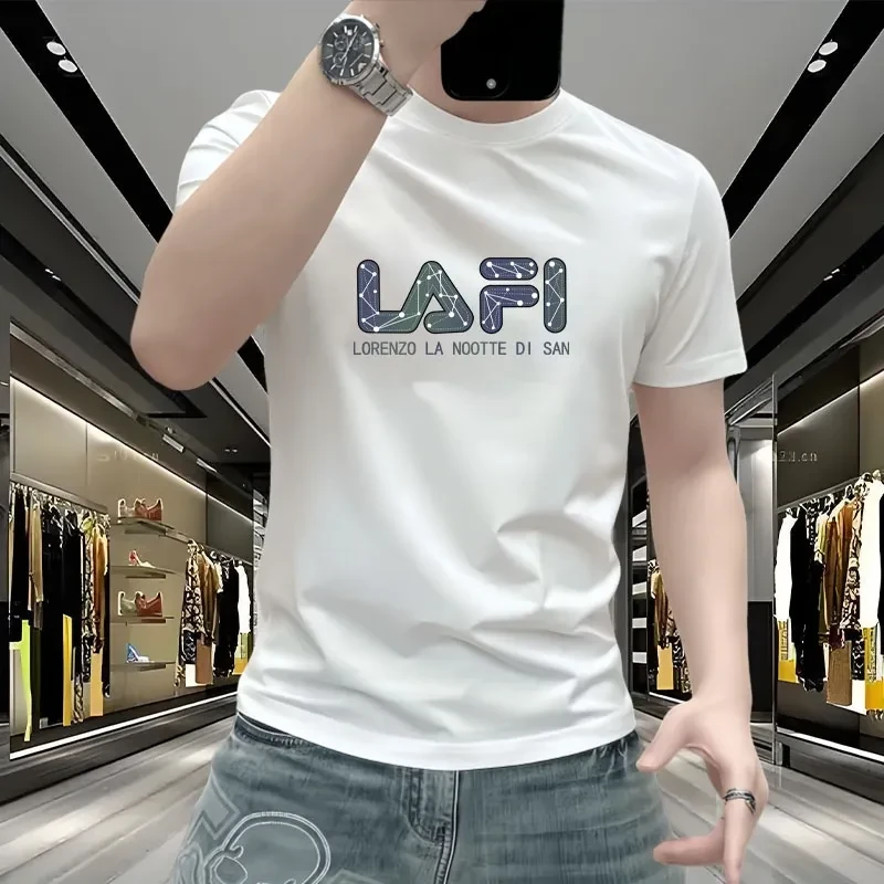 夏季男士短袖t恤2025新款圆领男装欧若风潮牌印花休闲T恤轻奢痞帅