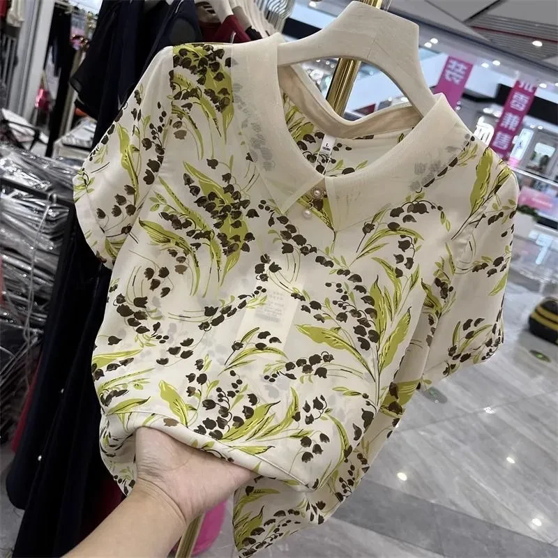全网热销新款妈妈装宽松雪纺衫短袖上衣洋气减龄中年女士夏季碎花