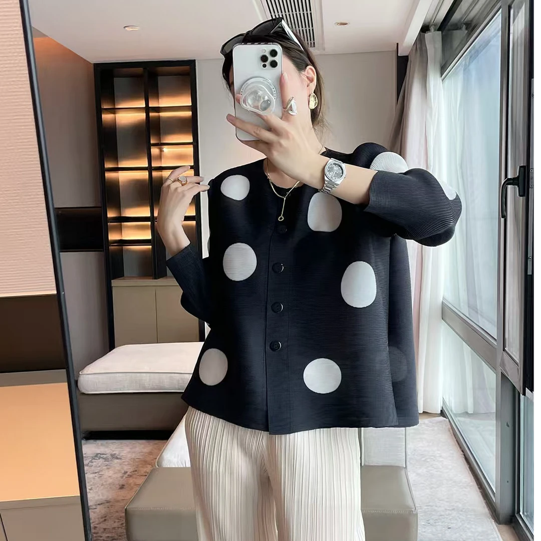 PLEATS OPTIONS/蒲黎诗波点印花短外套韩版宽松显瘦百搭减龄洋气
