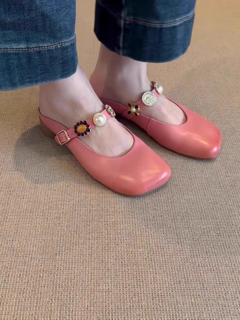 拖鞋女鞋外穿2025新款包头半拖鞋女百搭方头一字扣潮流优品铺女鞋