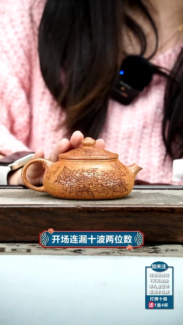 【闪购商品】紫砂茶壶范青天星泥柴烧牡丹寒江200cc