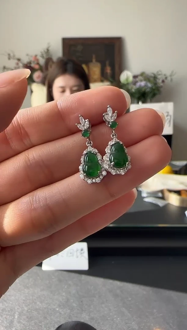 【闪购商品】翡翠耳饰银S925镶嵌银镶