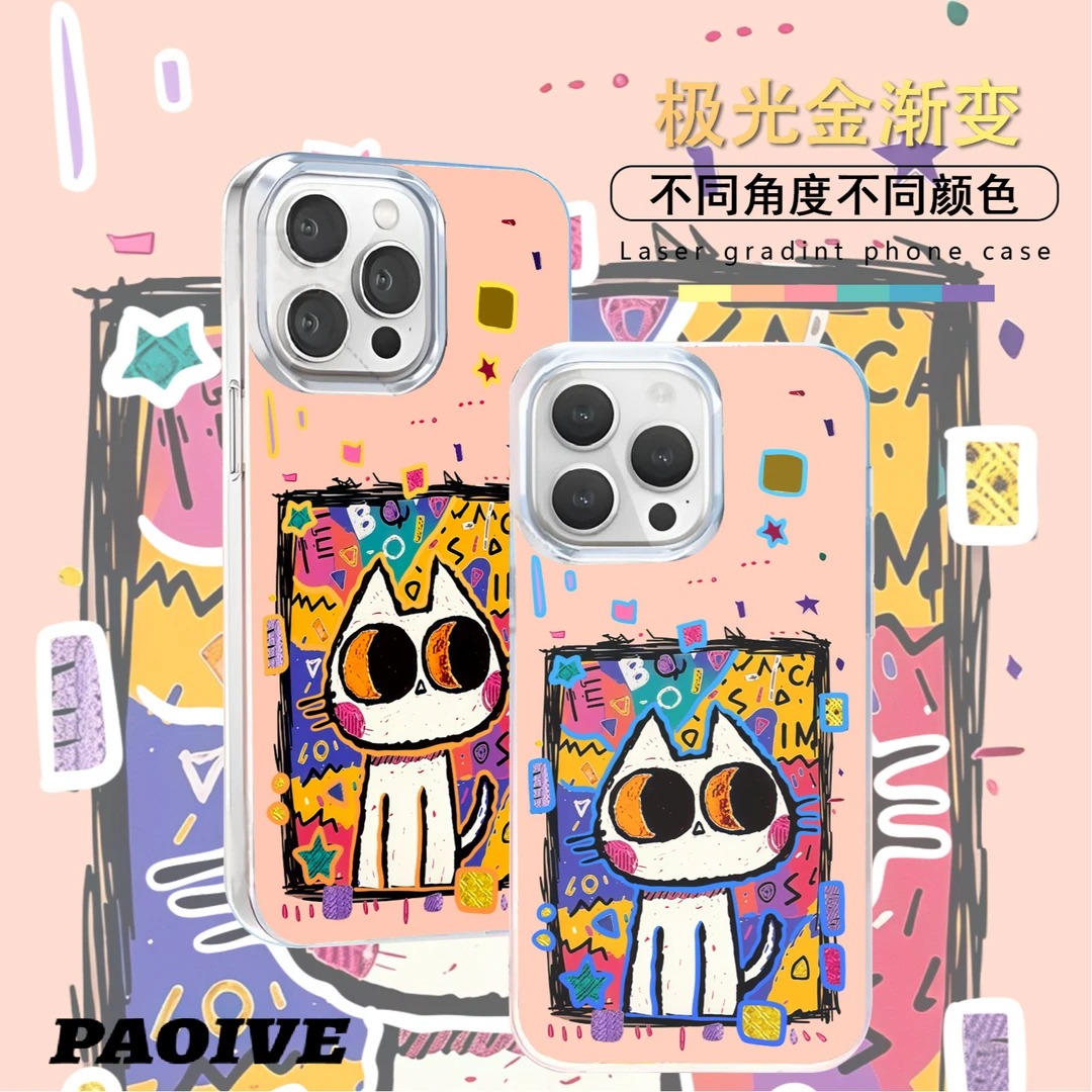手绘猫猫适用苹果华为vivo一加iPhone小米极光金手机壳