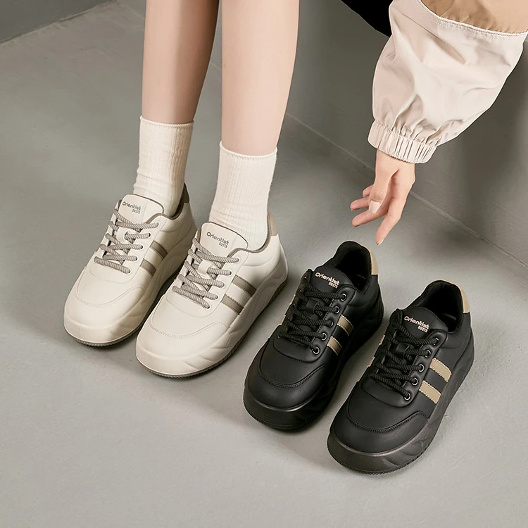 大东女鞋轻奢低帮鞋2025秋季爆款休闲鞋女厚底复古系带小白鞋5063