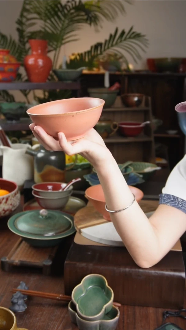 碗景德镇手工高温餐具樱花粉圆口