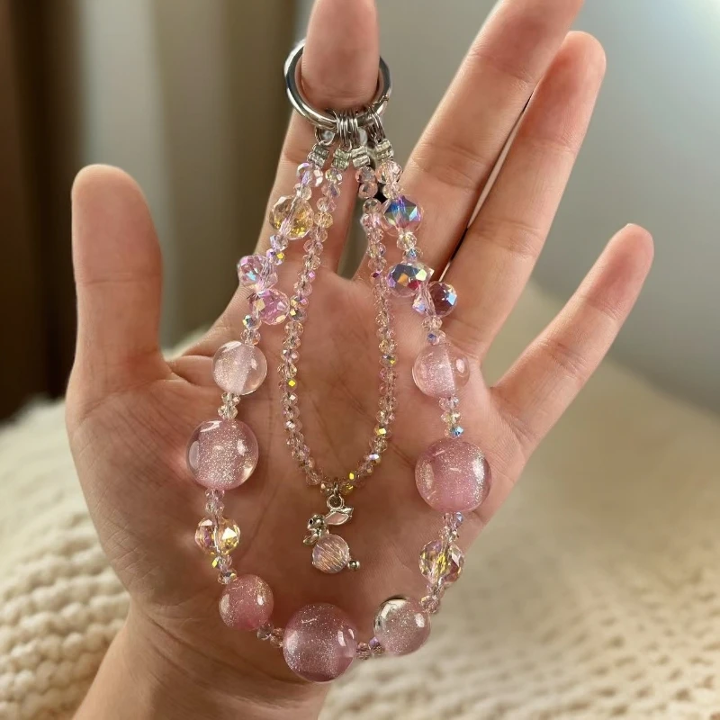 413树脂闪珠×水晶 粉系手机挂饰 把仙女氛围感戴手上