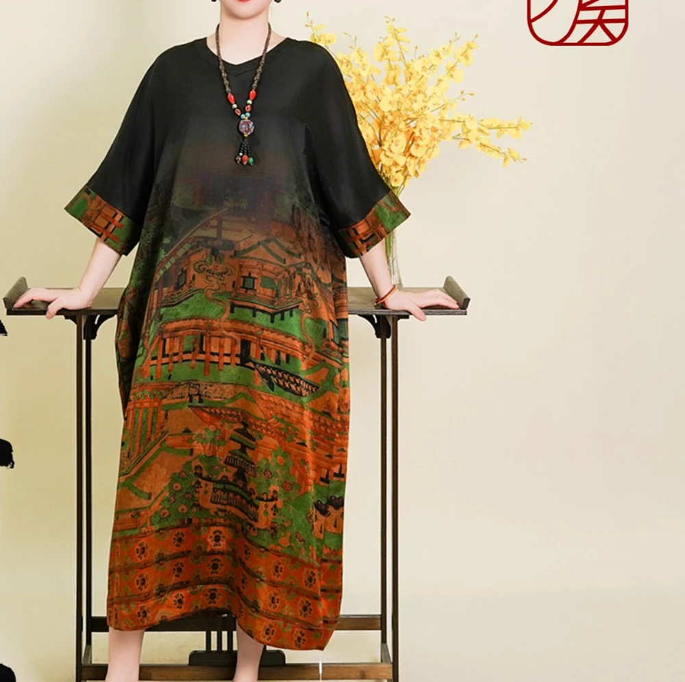 【仙苑】100%桑蚕丝重缎香云纱袍子