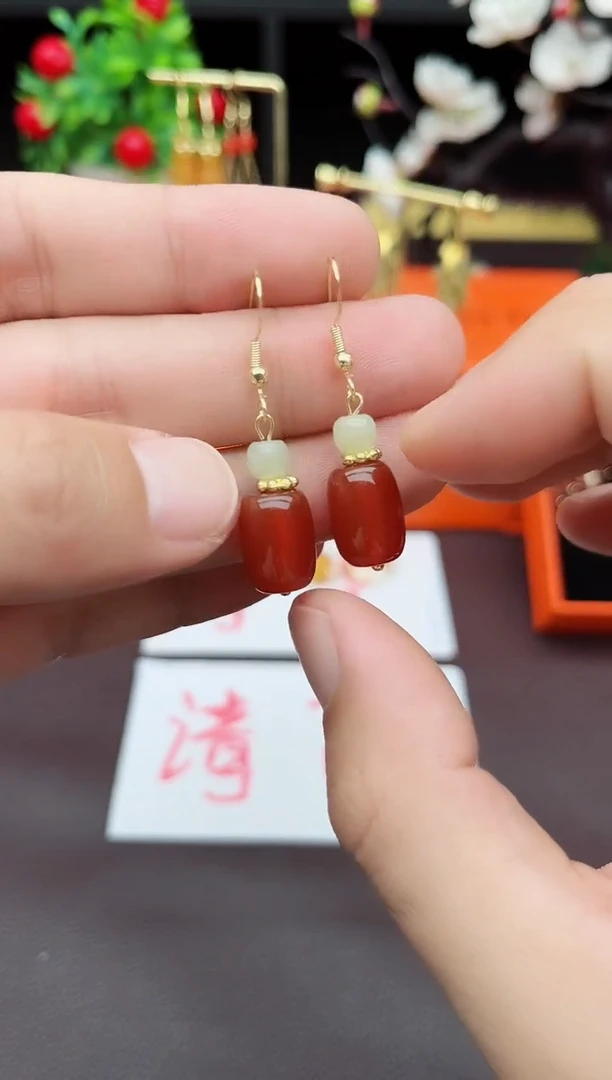 玛瑙/玉髓耳饰银S925镶嵌335000