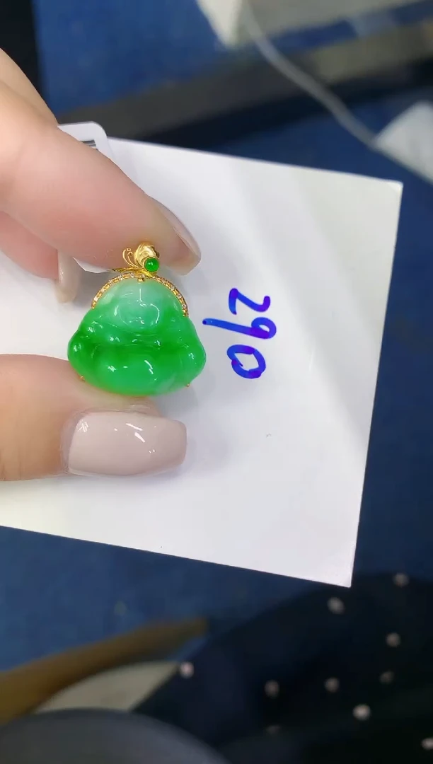 颈饰18K金镶嵌翡翠缅甸天然翡翠A货