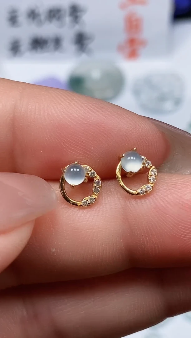 翡翠银S925镶嵌耳饰翡翠耳钉