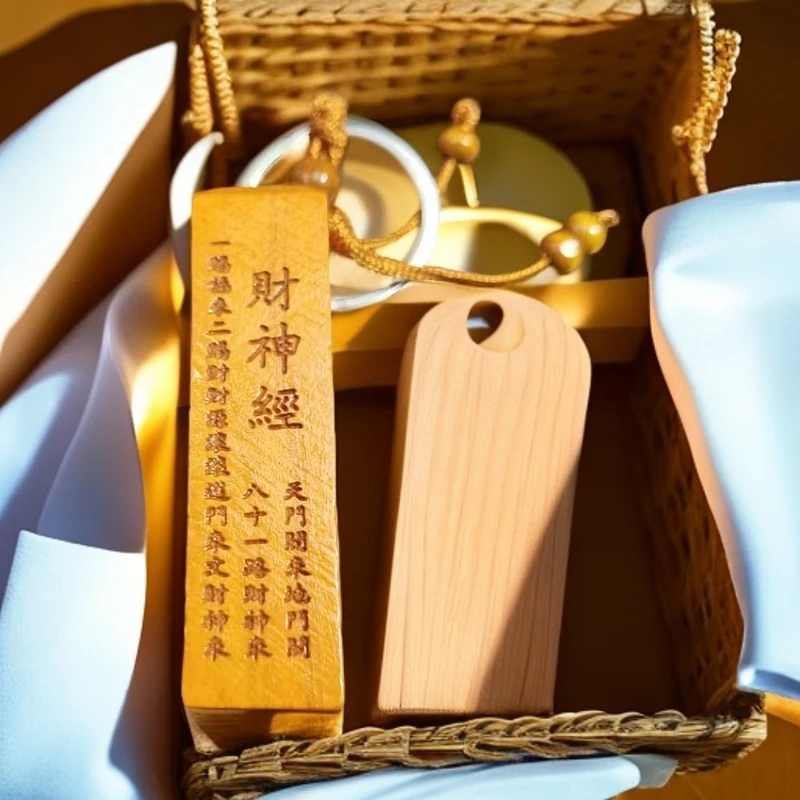 A453方章桃木财神经钥匙扣