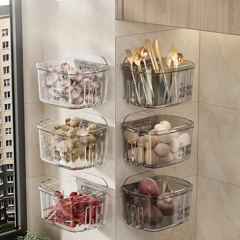 厨房葱姜蒜收纳盒放生姜大蒜挂篮免打孔挂墙多功能省空间收纳神器