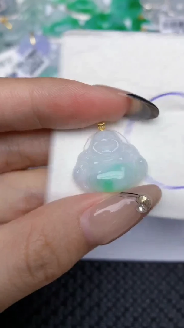 颈饰18K金镶嵌翡翠天然缅甸翡翠a货百元以上9元证书费自理