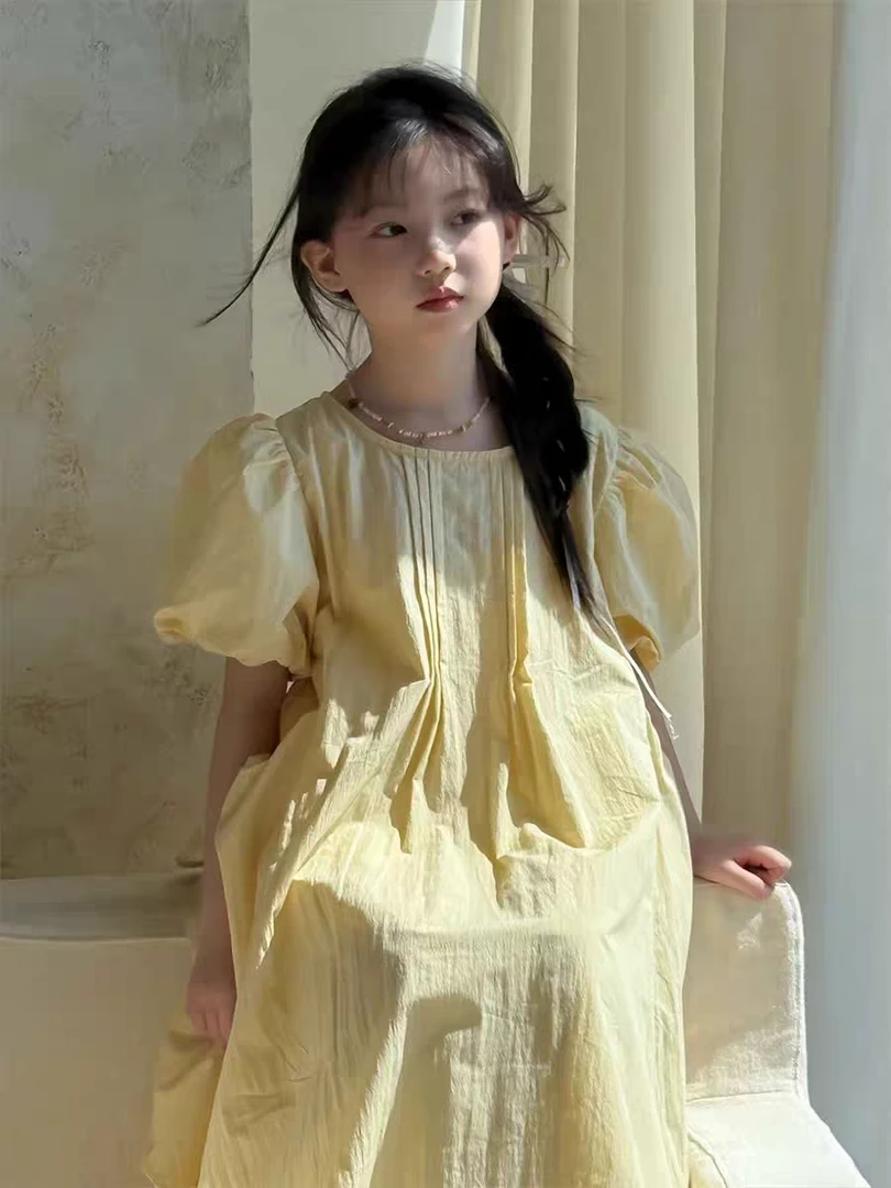 《连衣裙》110-150夏季新款女童大口袋泡泡袖连衣裙62