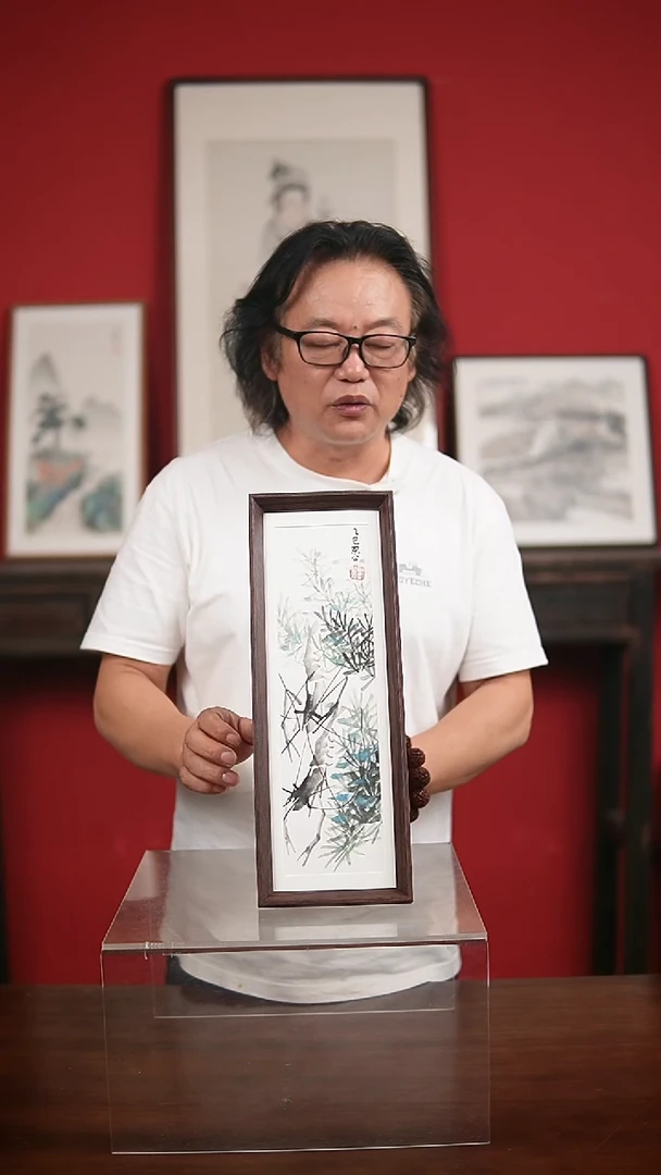 国画手写手绘-15*42摆台-虾