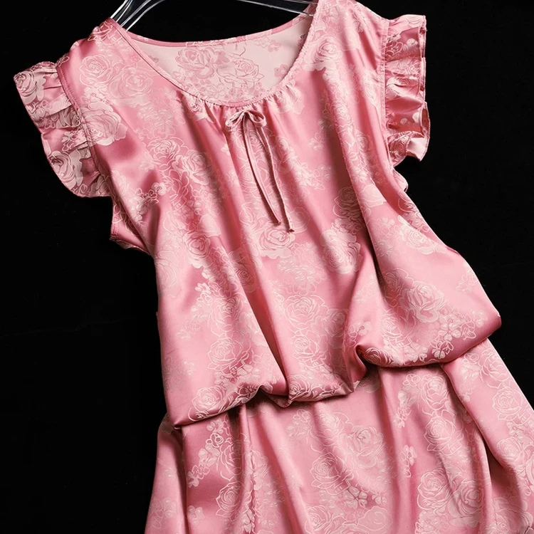 达芬奇密码玫瑰花开睡裙冰雪丝提花公主裙2025夏季薄款女士家居服