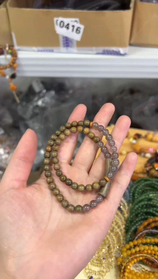 【闪购商品】维腊木（绿檀）手串未镶嵌绿檀木五条经双圈手链[0853]