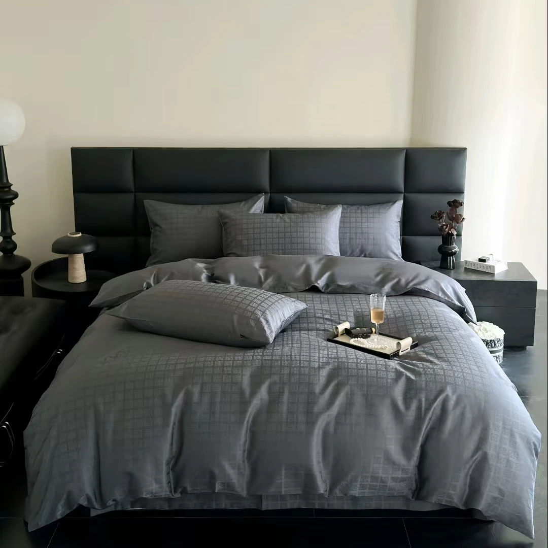 【宝艾高奢】高端100支加密纯棉贡缎提花四件套-纪梵溪-灰