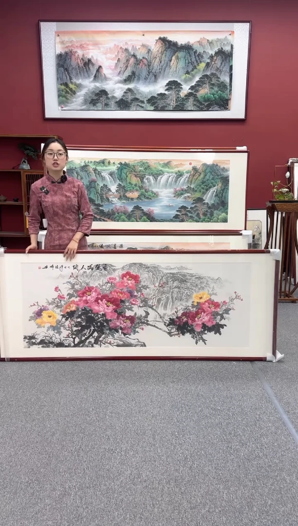 国画手绘 花开富贵 219*88