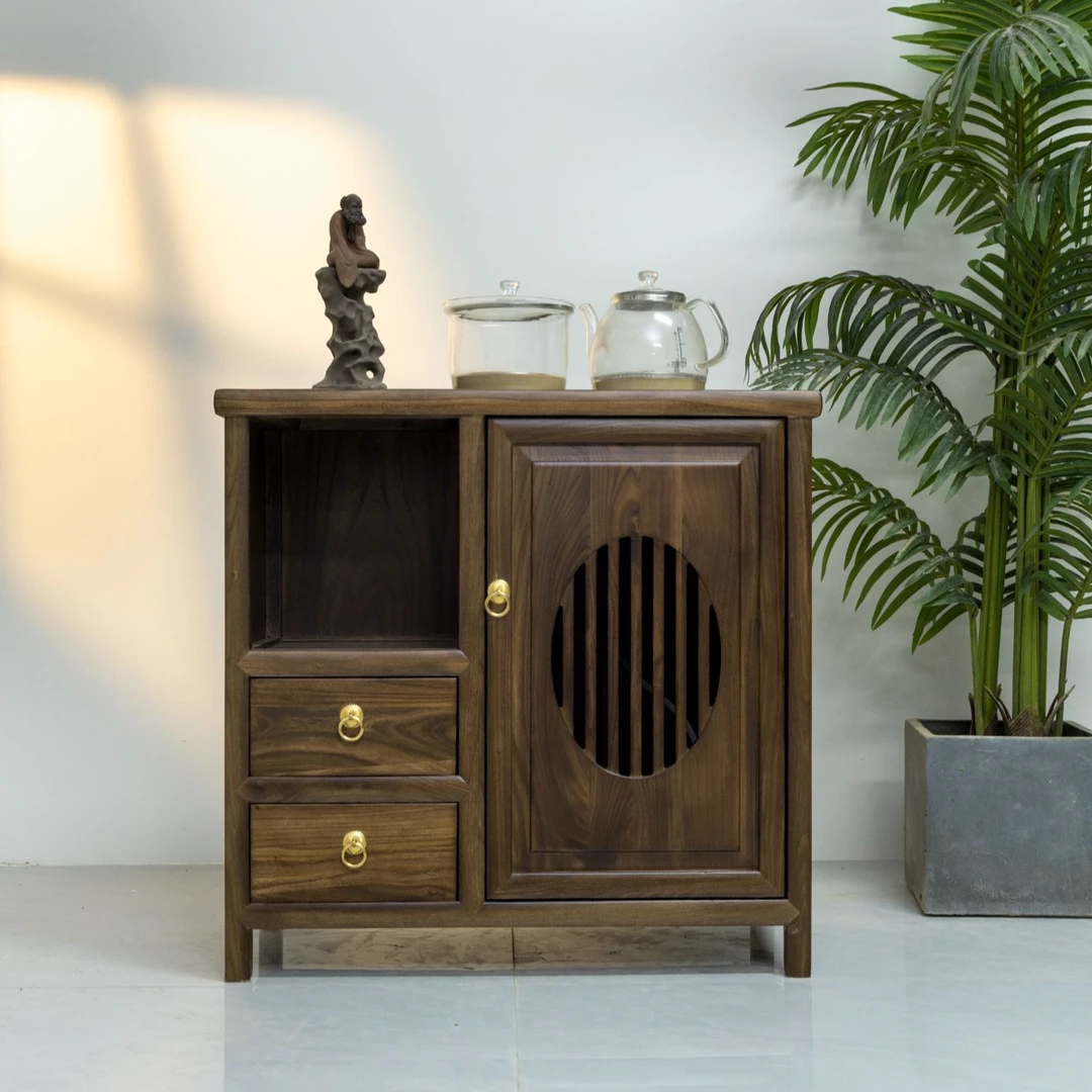 茶水柜实木茶水台客厅办公室双抽屉茶水柜烧水壶一体储物柜
