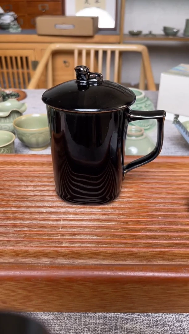瓷器耀州窑黑釉办公杯 微瑕