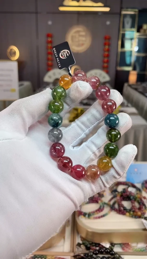未镶嵌老矿碧玺彩虹单圈手串12mm+碧玺xion多样性发一条
