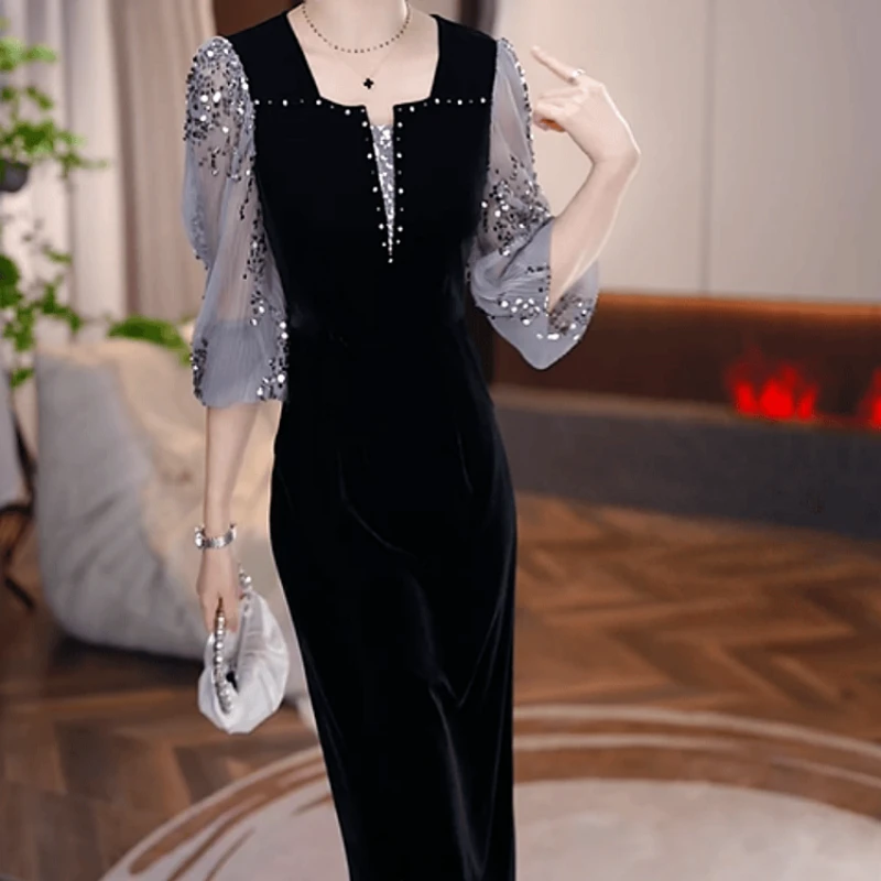 A311【连衣裙】2025早秋新款时尚高贵轻奢收腰显瘦减龄休闲连衣裙