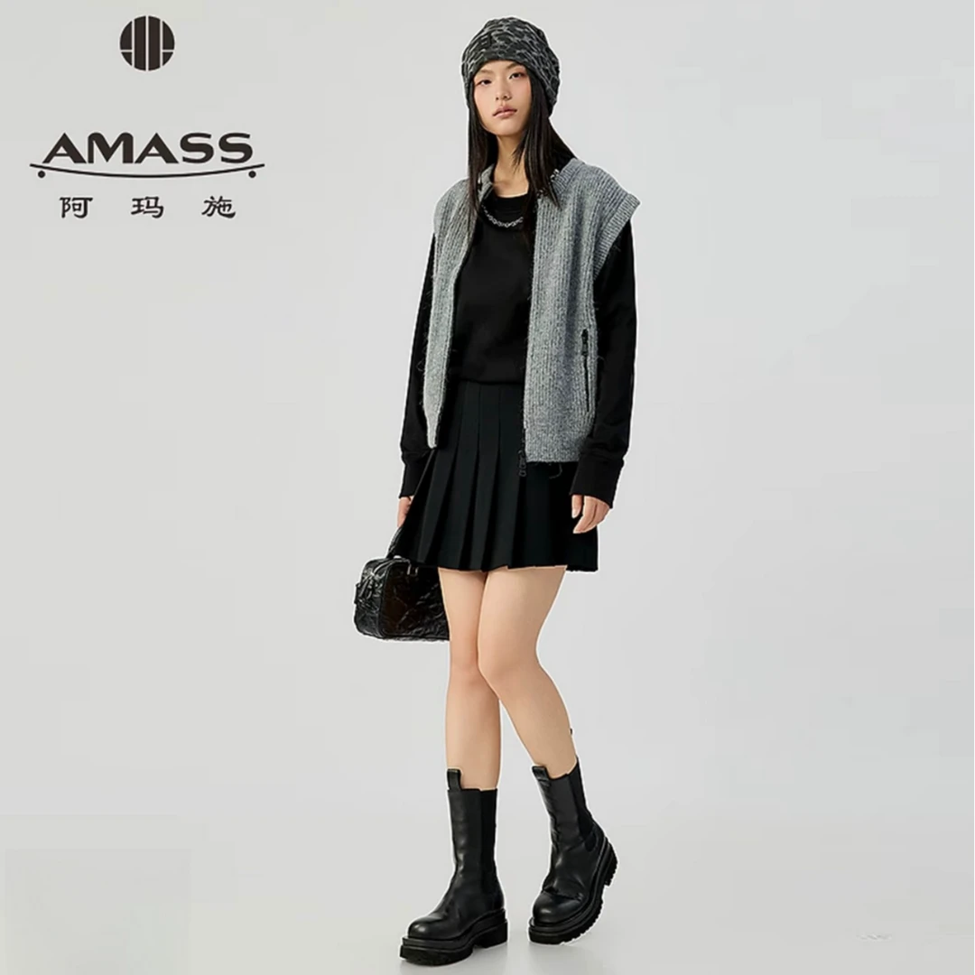 AMASS/阿玛施 松弛感罗纹肌理拉链针织马甲 548051
