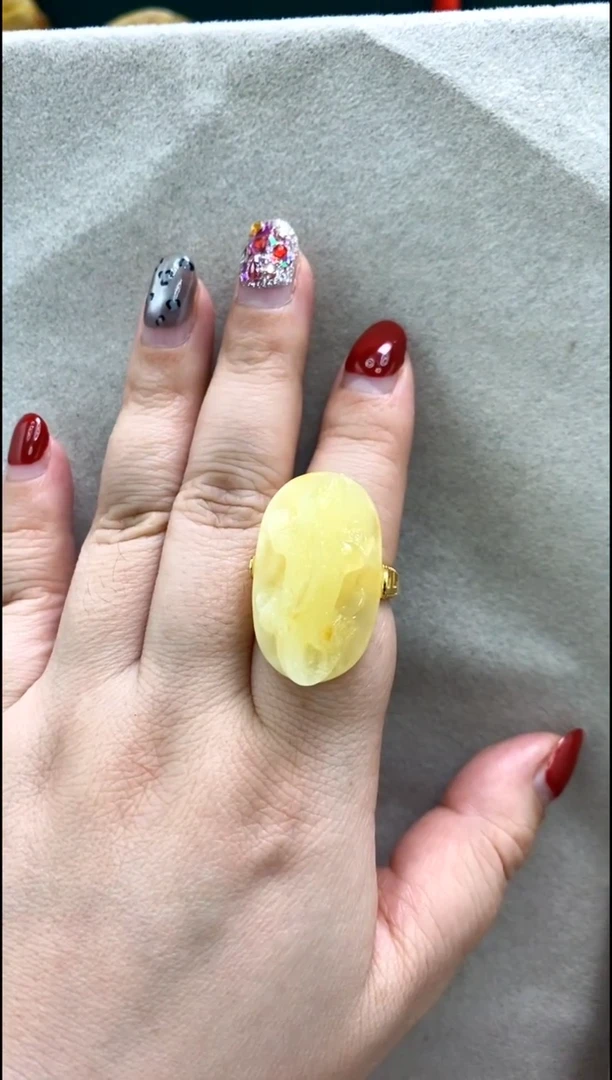 【闪购商品】琥珀戒指银S925镶嵌戒指