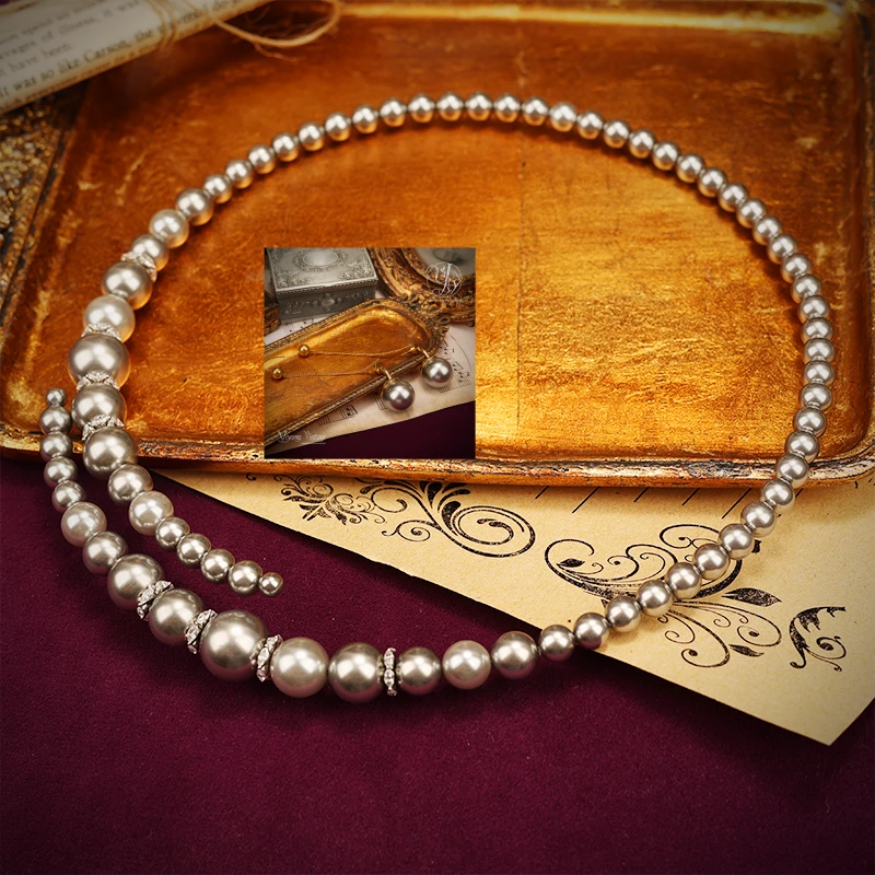 铜合金合成锆石项链 一漾 设计师款简约灰珠 项链耳环 套装