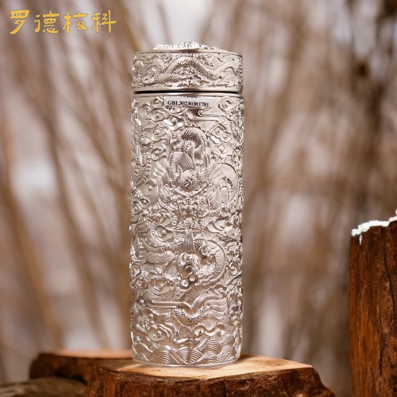 银水杯999纯内外恒温保温杯云南纯钛大容量大号杯同款錾刻杯成人