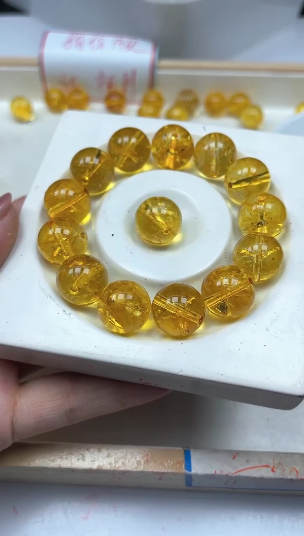 水晶珠宝半成品未镶嵌D544黄水晶14mm1颗9.9元