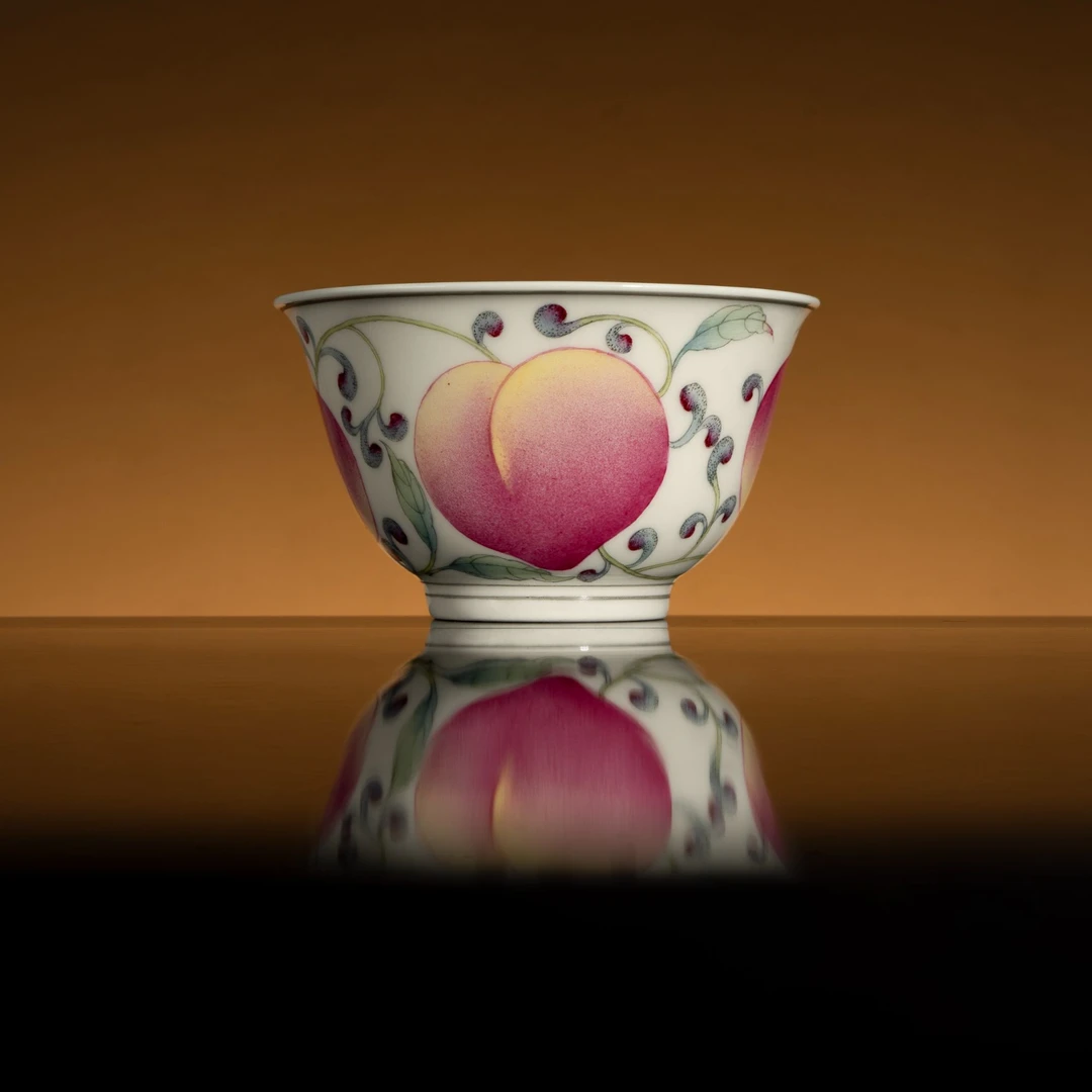 雅圣粉彩缠枝桃主人杯景德镇手工手绘茶具