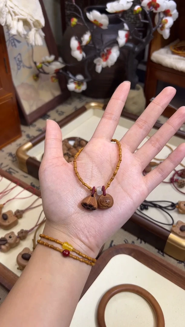 手串桃核【桃缘行】竹节「福气莲莲」桃木桃核辟、挡、驱、护 备注手围