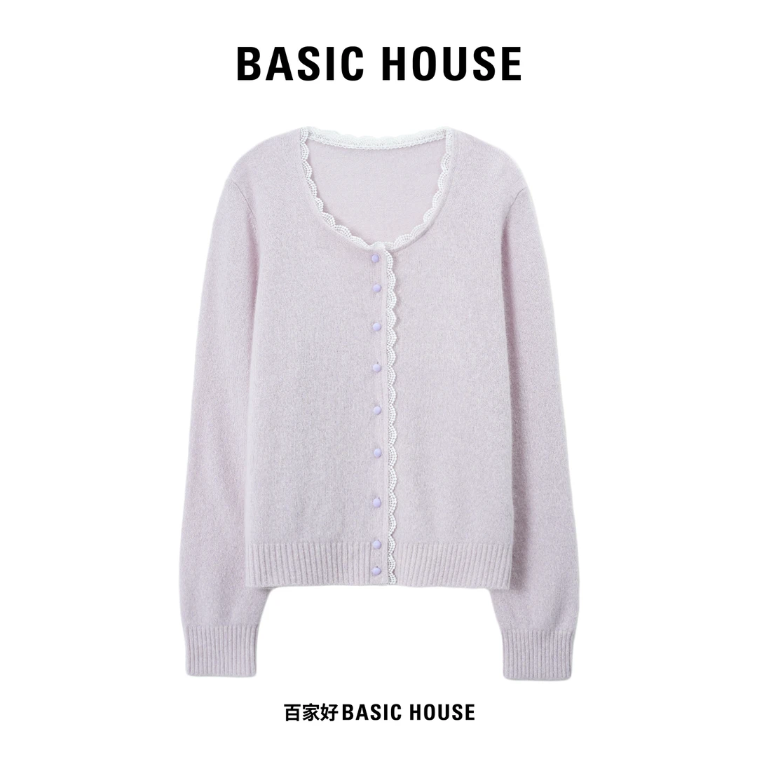 Basic House/百家好2025秋小香风花边领百搭气质毛针织衫T692  YY