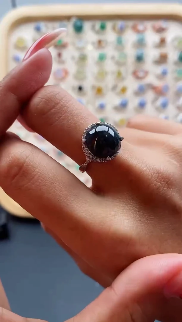 【闪购商品】翡翠戒指银S925镶嵌缅甸天然A货翡翠222  10+