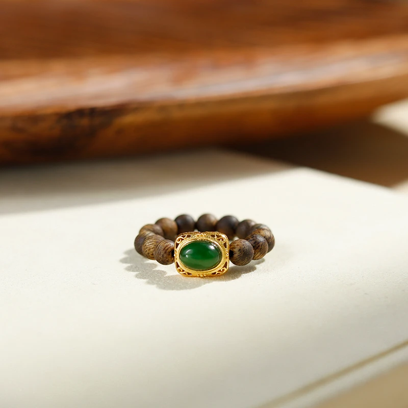 海南莺歌绿奇楠·99沉·4mm圆珠沉香戒指（多样性发一）