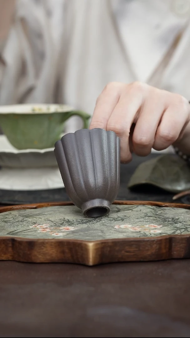 九隐茶器青灰紫主人杯