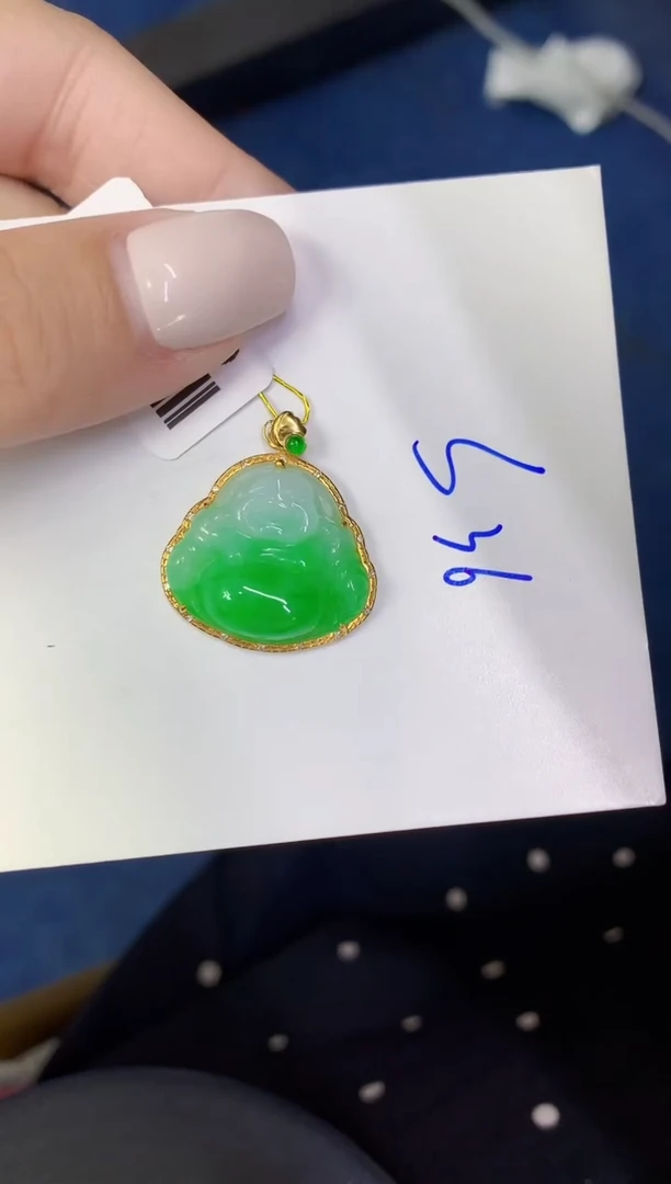 颈饰18K金镶嵌翡翠缅甸天然翡翠A货