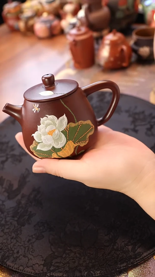 茶壶紫砂紫朱泥高石瓢壶 白莲花