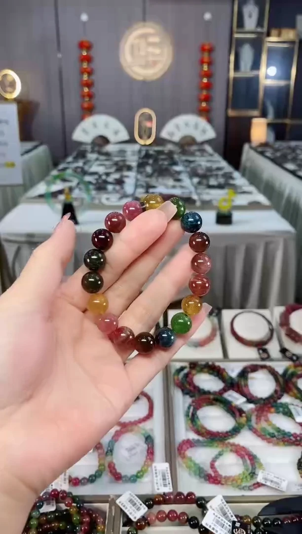 未镶嵌透体老矿碧玺彩虹单圈手串10mm+碧玺hon多样性发货一条